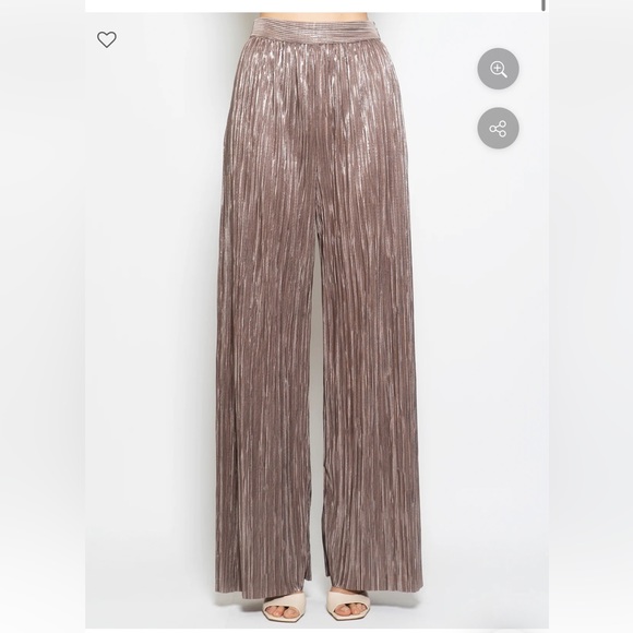 SABINA MUSAYEV Gold Metallic Plisse Pleated Tom Wide Leg Pants Small NWT - Picture 9 of 12